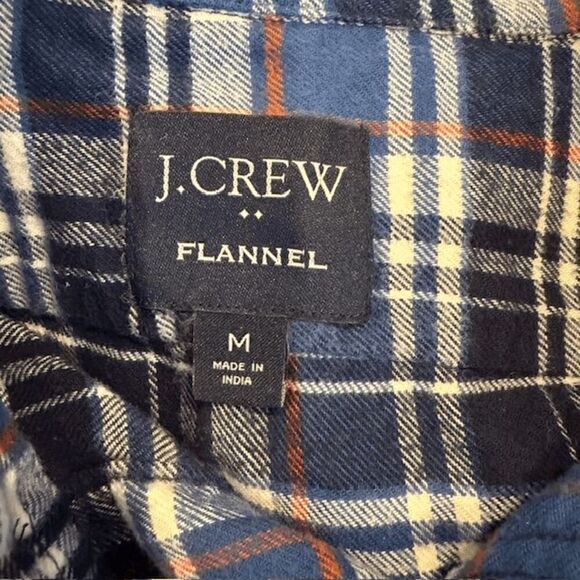 J. Crew Men's Flannel Shirt Blue White Orange Plaid Soft Size Medium - Picture 4 of 11